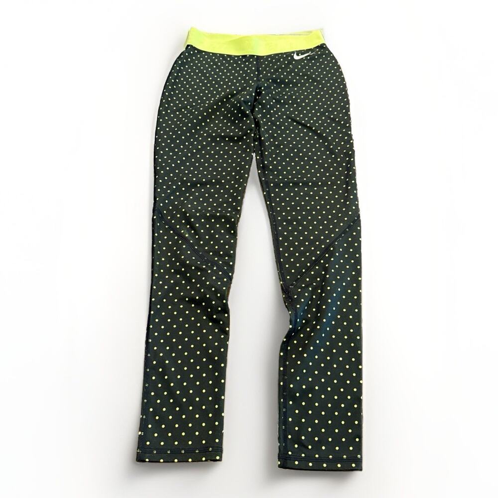 Nike Pro Womens Green Polka Dots Dri-Fit Leggings Pull On Pants Size S 577166